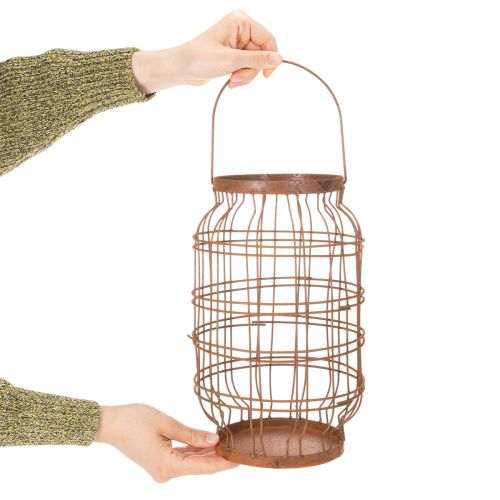 Lanterna de jardim, metal, acabamento enferrujado, alça, estilo vintage, Ø19,5 cm | Floristik24.pt