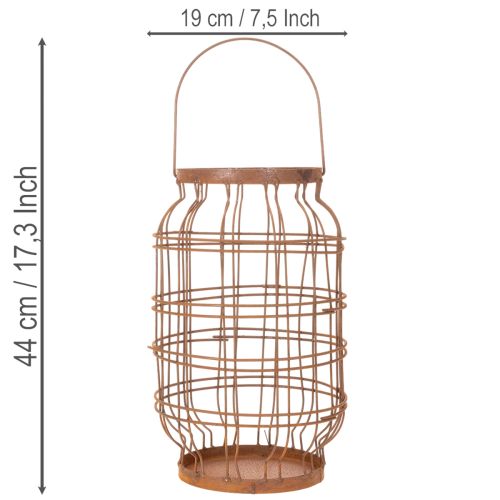 Lanterna de jardim, metal, acabamento enferrujado, alça, estilo vintage, Ø19,5 cm | Floristik24.pt