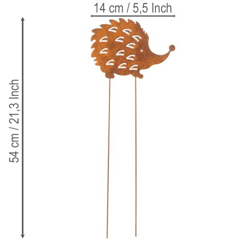 Estaca de jardim decorativa com ouriço e pátina de ferrugem, 20 cm | Floristik24.pt