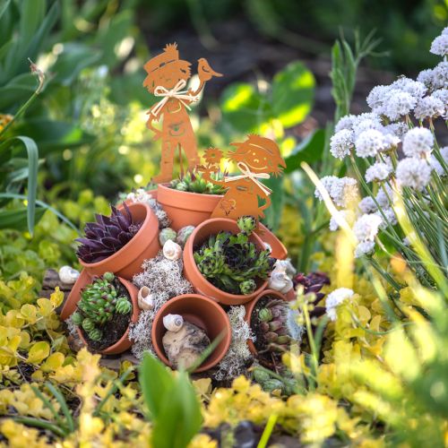 Floristik24 Estaca de jardim com aparência enferrujada, decoração de jardim para menina e menino, 4 peças