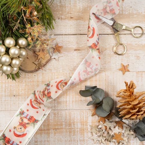 Urso de fita de presente com gorro de Papai Noel e presentes 40mm 15m | Floristik24.pt