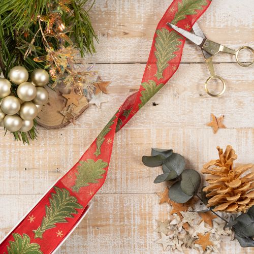 Fita de presente em formato de árvore de Natal com estrelas, 40 mm, 15 m | Floristik24.pt