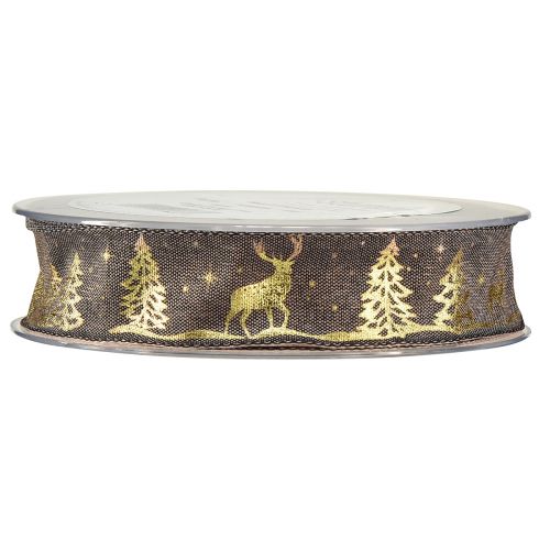 Floristik24 Fita para presente de Natal cervo marrom dourado W25mm L15m