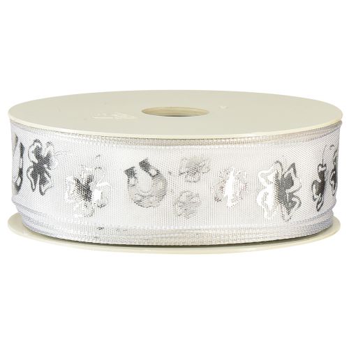 Itens Fita para presente fita decorativa branca prateada Réveillon 25mm 18m
