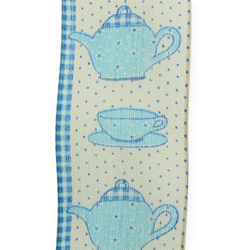 Floristik24 Fita decorativa com fio azul 40mm 20m