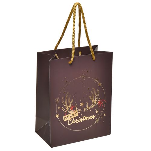 Floristik24 Sacola de presente de Natal com chifres marrom/dourado 18x10x23cm 2 unidades