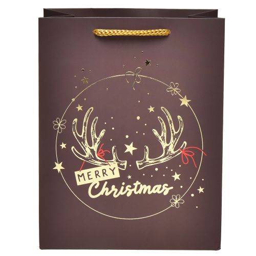 Floristik24 Sacola de presente de Natal com chifres marrom/dourado 18x10x23cm 2 unidades