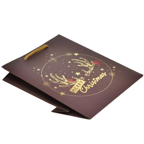 Floristik24 Sacola de presente de Natal com chifres marrom/dourado 18x10x23cm 2 unidades