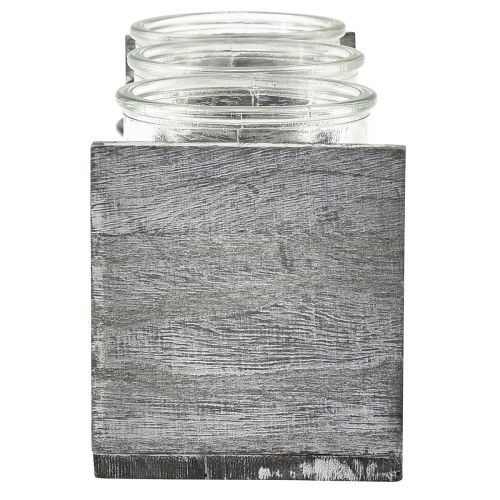 Itens Recipiente de vidro rústico colocado em suporte de madeira cinza e branco - 27,5x9x11 cm - Solução versátil de armazenamento e decoração