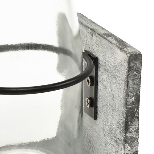 Itens Vaso de vidro com suporte de madeira cinza, 9,5x8x20cm - Decoração rústica com 4 garrafas