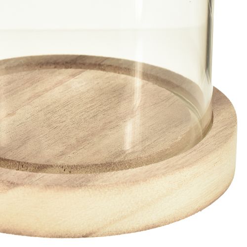 Itens Sino de vidro com base em madeira natural transparente Ø12cm Alt.21cm