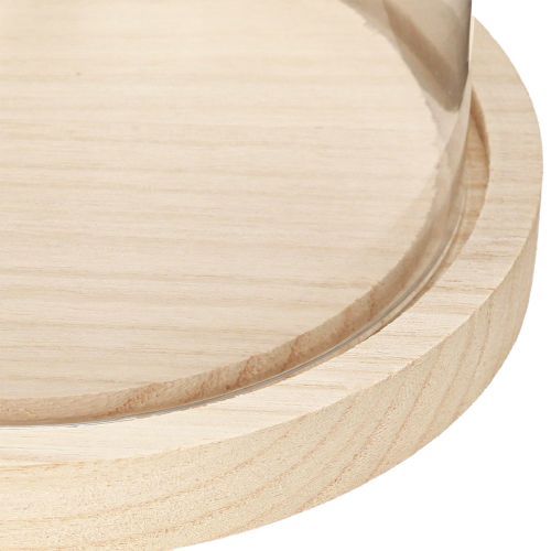 Itens Sino de vidro em bandeja de madeira, frasco de vidro, transparente, natural, Ø17cm, A24cm