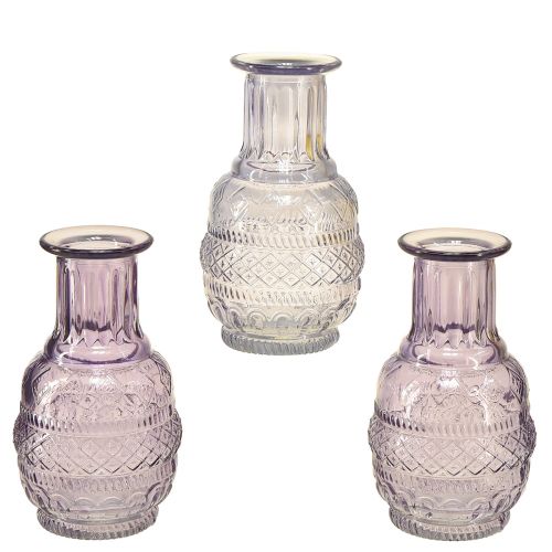 Floristik24 Vasos de vidro mini vasos luz roxo roxo estilo retro H13cm 3 unidades