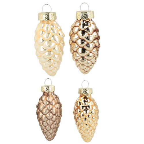 Floristik24 Cones de vidro para pendurar, cones, vidro, marrom, dourado, 5,5 cm, 14 peças