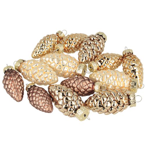 Itens Cones de vidro para pendurar, cones, vidro, marrom, dourado, 5,5 cm, 14 peças