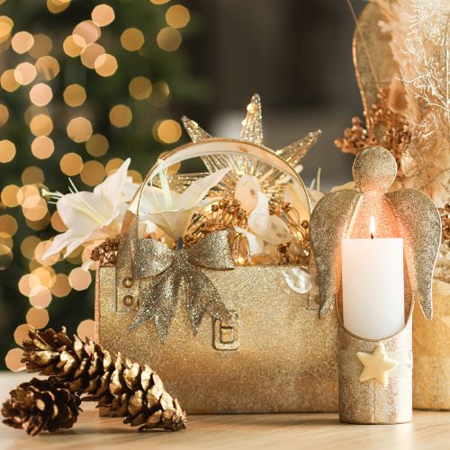Laço brilhante, laço decorativo, dourado com presilha, 11 cm, 4 peças | Floristik24.pt