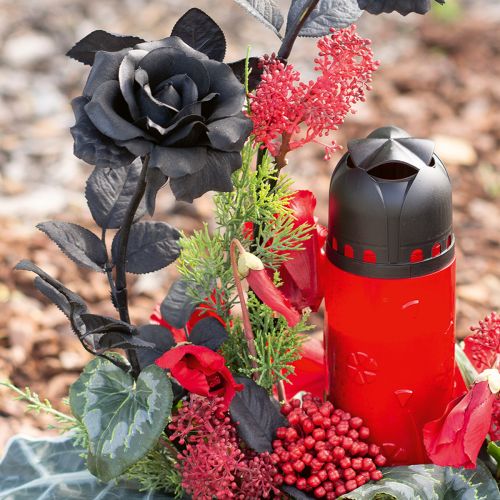Floristik24 Vela funerária de óleo vegetal vermelho ICP para lembrança H24cm