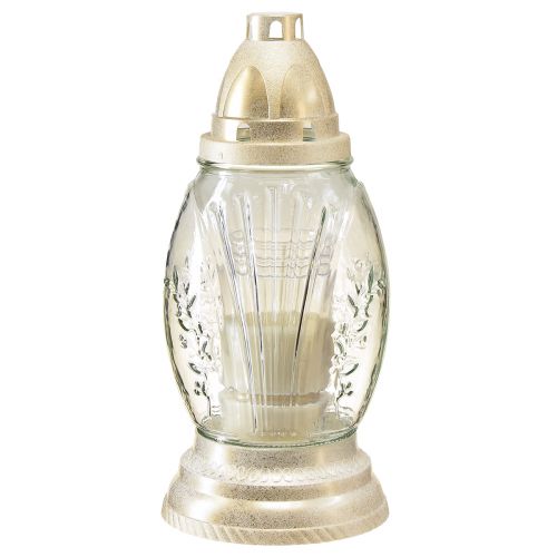 Floristik24 Vaso de vidro com luz grave lanterna retrô grave ouro branco transparente Ø11cm Alt.26,5cm