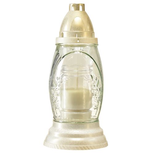 Floristik24 Vaso de vidro com luz grave lanterna retrô grave ouro branco transparente Ø11cm Alt.26,5cm