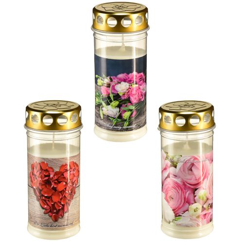 Floristik24 Luzes graves rosas brancas motivo de coração luto Ø7cm Alt.18cm 3 unidades