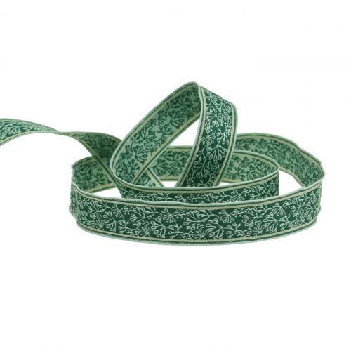 Floristik24 Fita para presente com jacquard de baga com borda de arame verde escuro, hortelã 25mm C15m