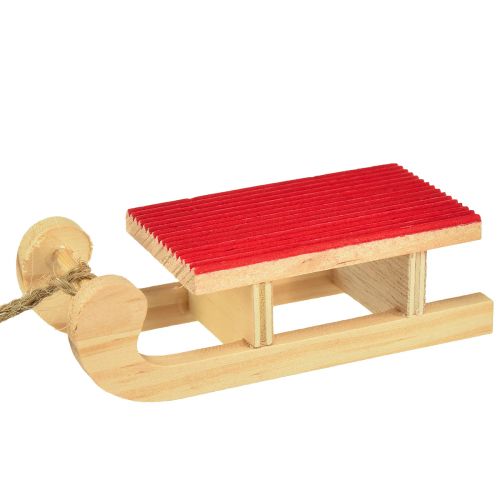 Itens Miniatura de trenó de madeira, vermelho-natural, 4x8,5 cm, conjunto de 6 - decoração de Natal
