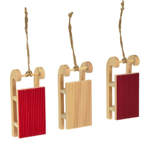 Itens Miniatura de trenó de madeira, vermelho-natural, 4x8,5 cm, conjunto de 6 - decoração de Natal