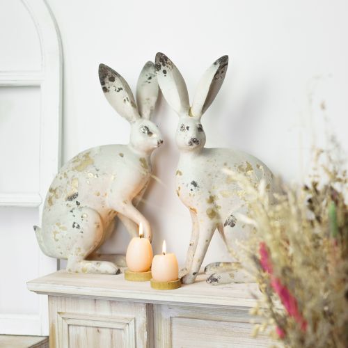 Floristik24 Coelhinho sentado vintage dourado bege decoração de mesa páscoa altura 35,5 cm 2 unidades