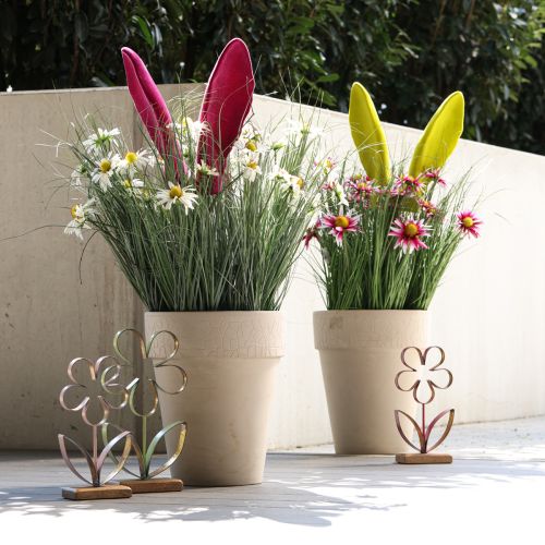 Floristik24 Orelhas decorativas de coelhinho rosa para a Páscoa em bastão flocado Alt.56cm