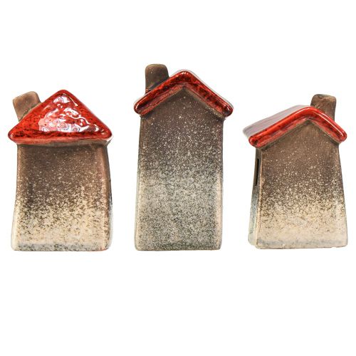 Itens Casas românticas de cerâmica com motivo de coração – tons vermelhos e naturais, 11cm – decoração de inverno cuidadosamente desenhada – 3 peças