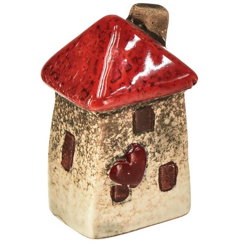 Floristik24 Casa de cerâmica com janela de telhado vermelha e coração - 6 cm - Decoração idílica para casa e jardim - 6 peças