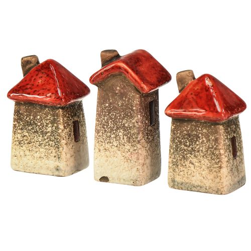Itens Casa de cerâmica com janela de telhado vermelha e coração - 6 cm - Decoração idílica para casa e jardim - 6 peças