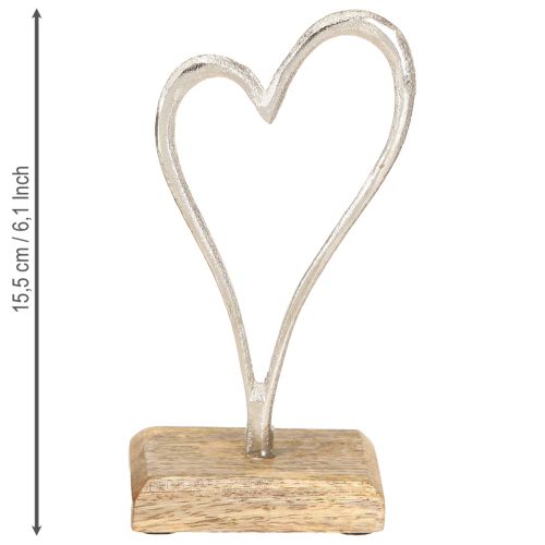 Itens Decoração de coração Metal Madeira Base Natural Prata H15.5cm 3 Pcs