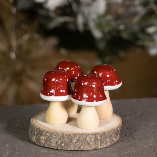 Itens Cogumelos de madeira, cogumelos, decoração, madeira, FSC, marrom-avermelhado, H6,5/7 cm, 4 peças