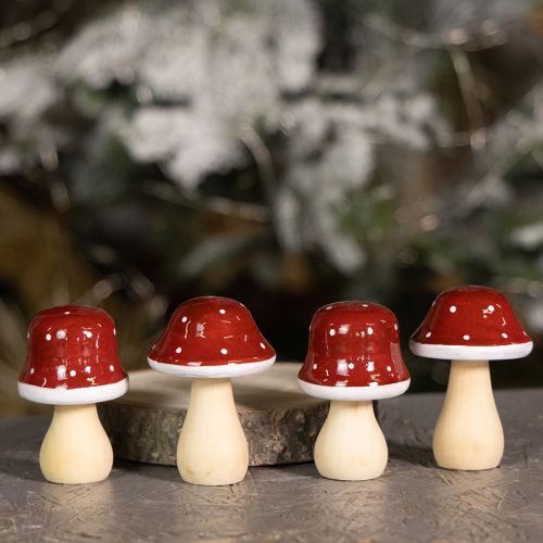 Itens Cogumelos de madeira, cogumelos, decoração, madeira, FSC, marrom-avermelhado, H6,5/7 cm, 4 peças
