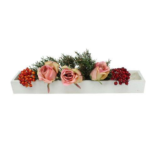 Floristik24 Caixa de madeira com folha branca 50cm x 9cm x 6cm