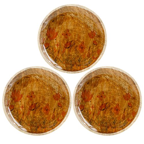 Itens Prato de Madeira Flores Borboleta Rosa Natural Ø15cm 3pcs