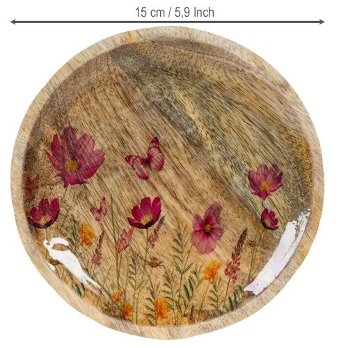 Itens Pratos de madeira com flores e borboletas, rosa natural, Ø15cm, conjunto de 3 peças