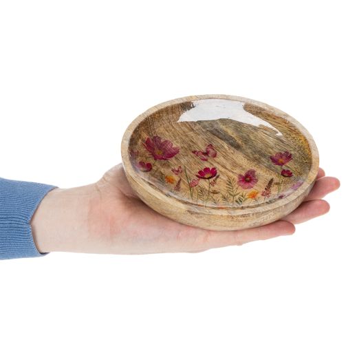 Itens Pratos de madeira com flores e borboletas, rosa natural, Ø15cm, conjunto de 3 peças