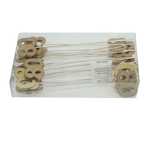 Floristik24 Aniversário número "80" na madeira em bastão, ouro 36 peças