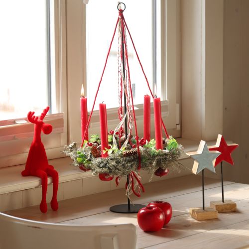 Banco Edge Decoração de Natal Flocado de Alce 31cm Vermelho 3 peças