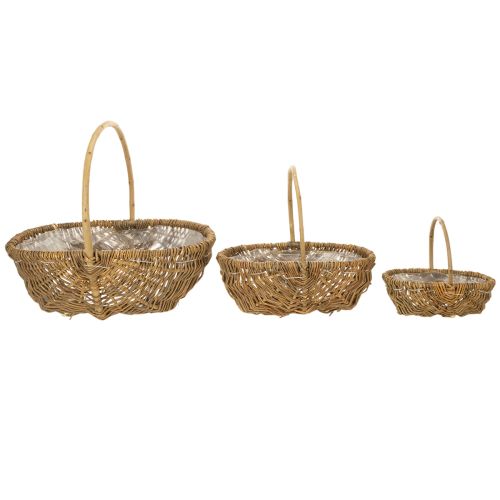 Cesto para batatas 43/33/23cm com revestimento de alumínio, cor natural, conjunto de 3 unidades. | Floristik24.pt