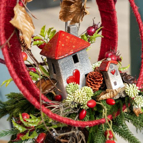 Floristik24 Casa de cerâmica com janela de telhado vermelha e coração - 6 cm - Decoração idílica para casa e jardim - 6 peças