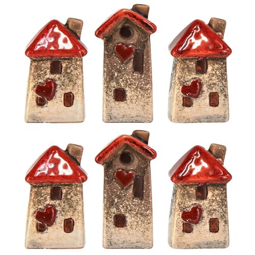 Itens Casa de cerâmica com janela de telhado vermelha e coração - 6 cm - Decoração idílica para casa e jardim - 6 peças