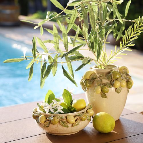 Itens Vaso de Cerâmica Decoração Limão Mediterrâneo Verde Amarelo H19cm