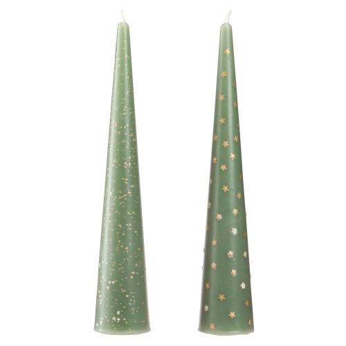 Vela como árvore de Natal Vela de Natal verde ouro Ø4,5cm Alt.25cm 2 unidades
