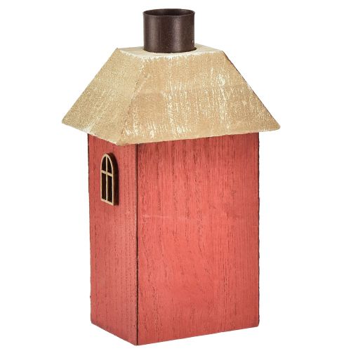 Itens Castiçal casa madeira castiçal vermelho H14,5cm 2 unidades