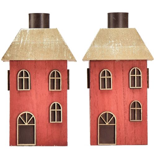 Itens Castiçal casa madeira castiçal vermelho H14,5cm 2 unidades