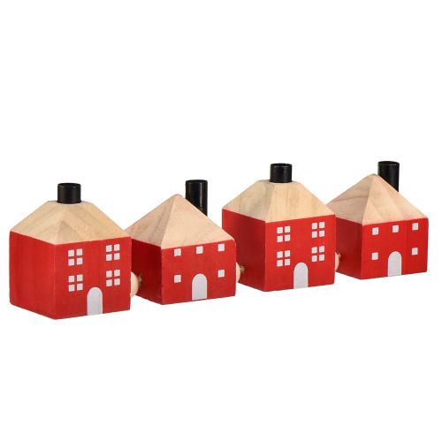 Itens Castiçal de madeira decorativo para casa de madeira guirlanda vermelha e branca 23cm