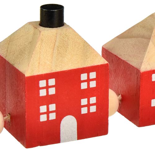 Itens Castiçal de madeira decorativo para casa de madeira guirlanda vermelha e branca 23cm